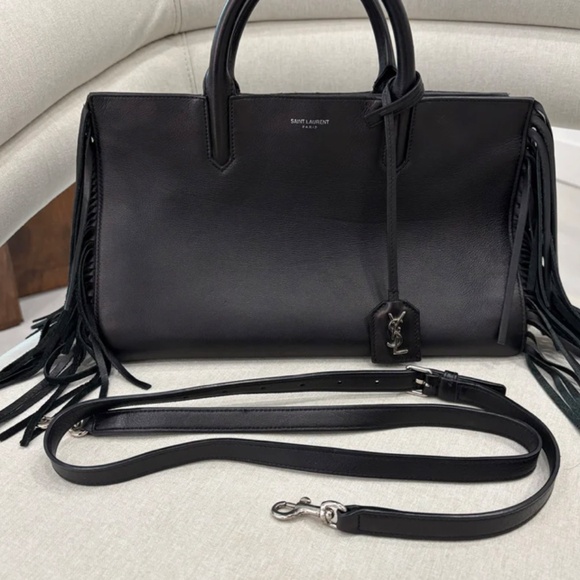 Authentic Saint Laurent Black Fringe Rive Gauche Cabas - Picture 2 of 14